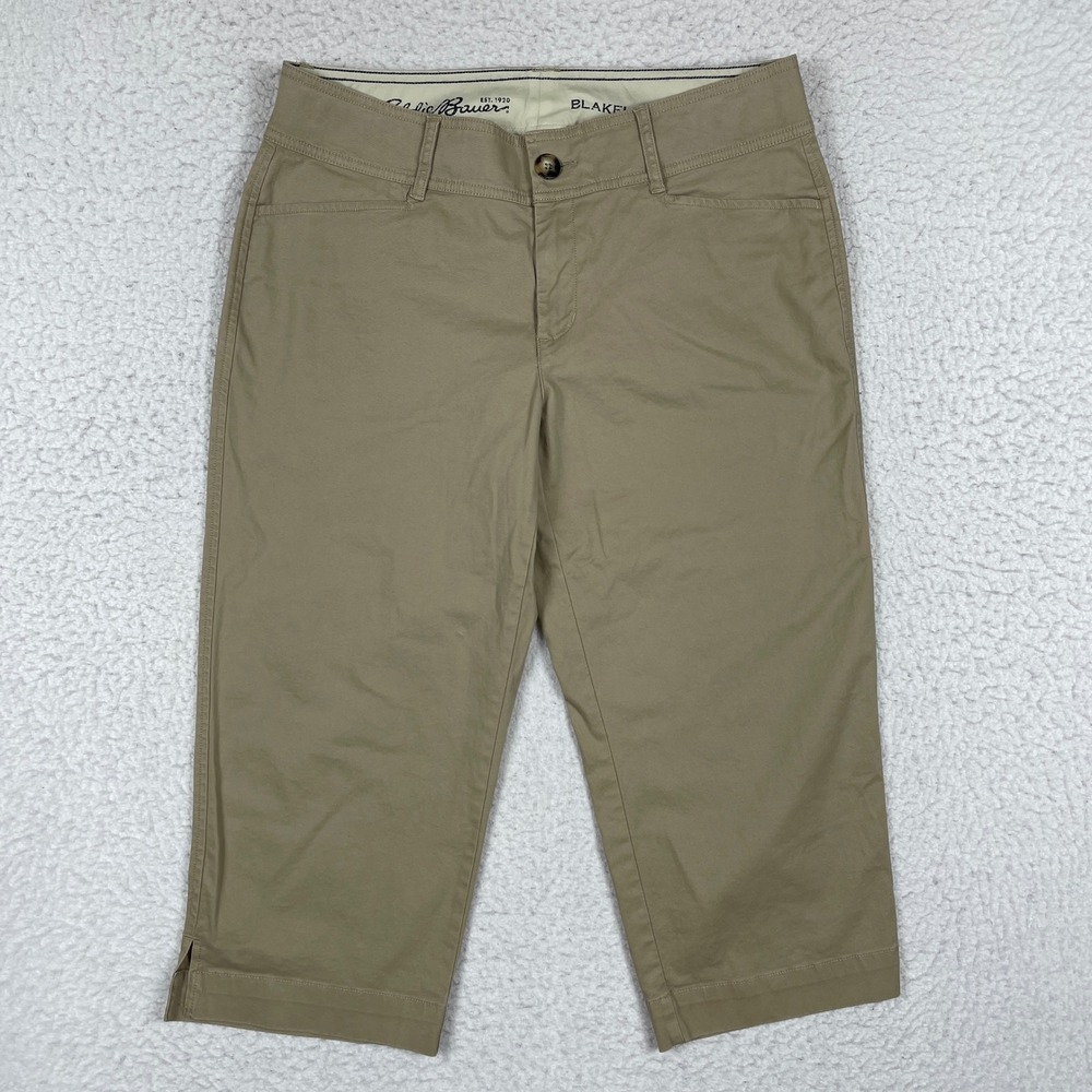 Eddie Bauer Blakely Capri Pants Womens 8 Beige Khaki Chino Cropped Casual